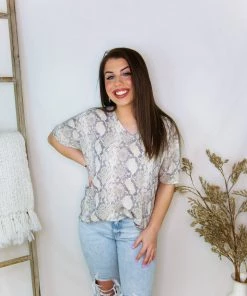 Entro Python V-Neck Short Sleeve Top Women's Clothing