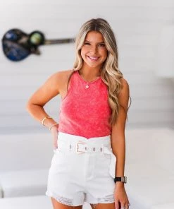 Le Lis Red Acid Wash Ribbed Tank Top