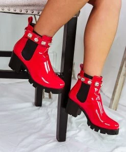 Akira Women's Clothing Red Rhinestone Amulet Ankle Booties