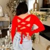 Le Lis Red Lace Up Back Knit Sweater