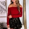 Le Lis Women's Clothing Red Long Sleeve Off The Shoulder Bodysuit