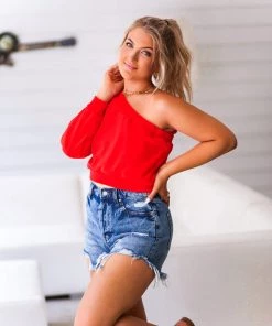 The Vintage Shop Crimson Red One Shoulder Sweatshirt