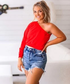 The Vintage Shop Crimson Red One Shoulder Sweatshirt