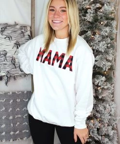Alphia White With Red Plaid MAMA Holiday Sweatshirt