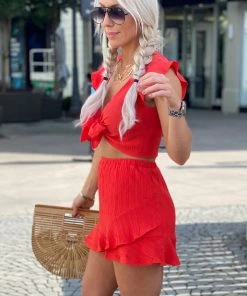 Le Lis Women's Clothing Red Ruffle Two Piece Set