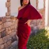 Do + Be Women's Clothing Red Satin One Shoulder Midi Dress