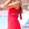 Le Lis Red Sleeveless Open Back Mini Dress