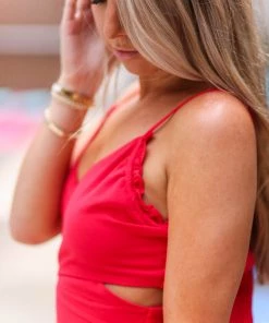 Le Lis Red Sleeveless Open Back Mini Dress