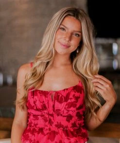 Do + Be Women's Clothing Red Smocked Floral Tank Top