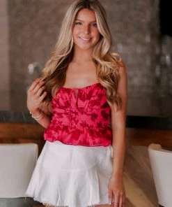 Do + Be Women's Clothing Red Smocked Floral Tank Top