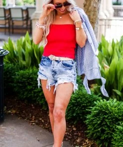 Zeanna Smocked Tube Top - Red Women's Clothing