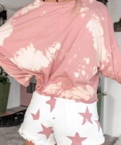 Peach Love California Women's Clothing Red And White Star Pattern Denim Shorts