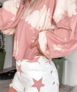 Peach Love California Women's Clothing Red And White Star Pattern Denim Shorts