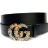S&J First Rhinestone Faux Leather Belt Women's Clothing