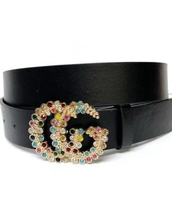S&J First Rhinestone Faux Leather Belt Women's Clothing