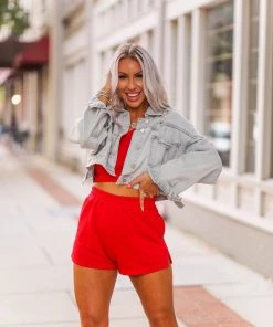 Blue B Rhinestone Fringe Denim Jacket Women's Clothing