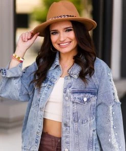 Blue B Women's Clothing Distressed Gemstone Denim Jacket