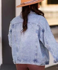 Blue B Women's Clothing Distressed Gemstone Denim Jacket