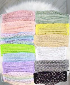 Funteze Rhinestone Mesh Face Mask With Backing Women's Clothing