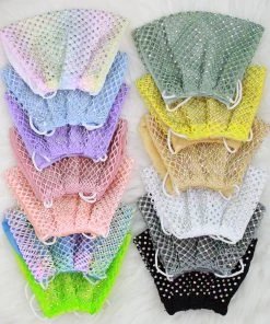 Funteze Rhinestone Mesh Face Mask With Backing Women's Clothing