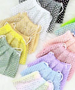 Funteze Rhinestone Mesh Face Mask With Backing Women's Clothing
