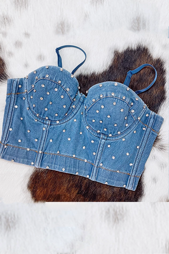 Lydia Rhinestone Studded Denim Corset Top 3 Lydia Rhinestone Studded Denim Corset Top