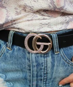 Art Box Rhinestone Studded Black G Belt Women's Clothing