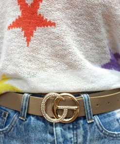 Art Box Rhinestone Studded Taupe GG Belt