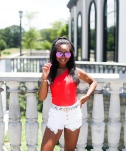 Nikibiki Ribbed One Shoulder Red Thong Bodysuit Women's Clothing