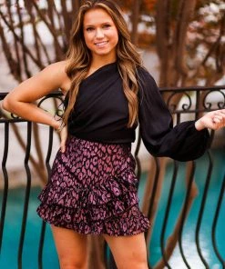 Do + Be Rose Gold Leopard Asymmetrical Ruffle Mini Skort