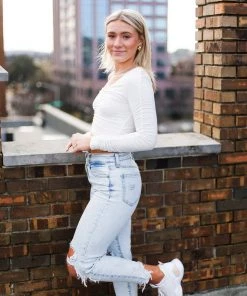 Do + Be Ruched White Long Sleeve Crop Top Women's Clothing