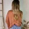 Mustard Seed Rust Acid Wash Long Sleeve High Low Top Women's Clothing