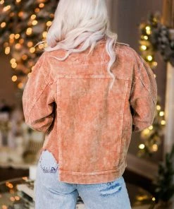 POL Rust Corduroy Distressed Hem Jacket