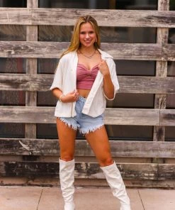 HYFVE Women's Clothing Ivory Terry Cloth Button Down