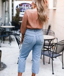 Mustard Seed Rust Shimmer Stripe Front Tie Blouse