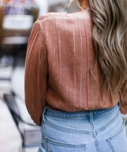 Mustard Seed Rust Shimmer Stripe Front Tie Blouse