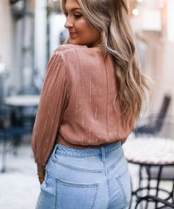 Mustard Seed Rust Shimmer Stripe Front Tie Blouse