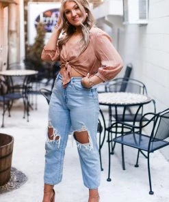 Mustard Seed Rust Shimmer Stripe Front Tie Blouse