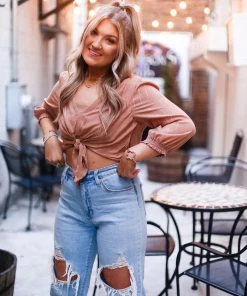 Mustard Seed Rust Shimmer Stripe Front Tie Blouse