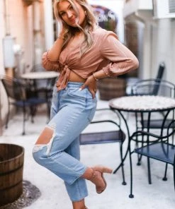 Mustard Seed Rust Shimmer Stripe Front Tie Blouse