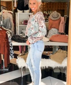 Le Lis Rust Tie Dye Knit Long Sleeve Top Women's Clothing