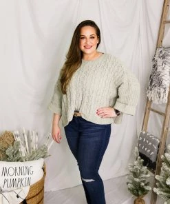 POL Sage Cable Knit Quarter Sleeve Sweater Women's Clothing