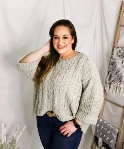 POL Sage Cable Knit Quarter Sleeve Sweater Women's Clothing