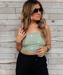 Le Lis Sage Green Daisy Knit Tank Top