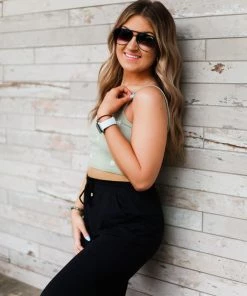 Le Lis Sage Green Daisy Knit Tank Top