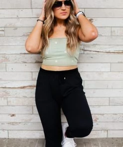 Le Lis Sage Green Daisy Knit Tank Top