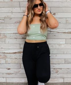 Le Lis Sage Green Daisy Knit Tank Top