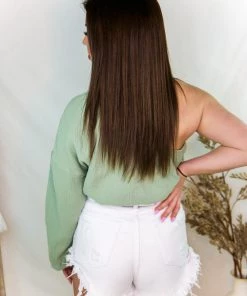 Le Lis Sage Green One Shoulder Linen Top