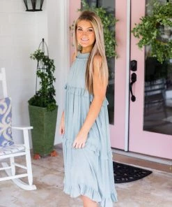 Entro Sage Green Ruffle Midi Maxi Dress Women's Clothing