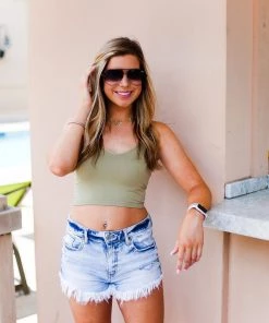 Nikibiki Sage Green Spaghetti Strap Cropped Tank